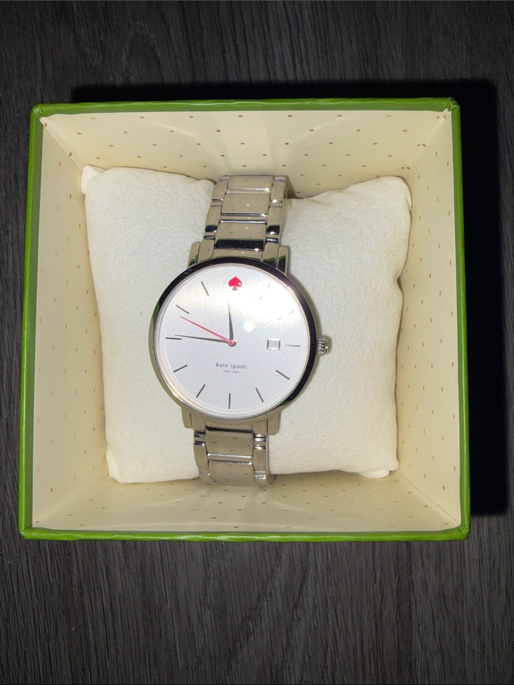 Kate Spade Silver Stainless Steel Bracelet Watch - Silver with Pink Accent